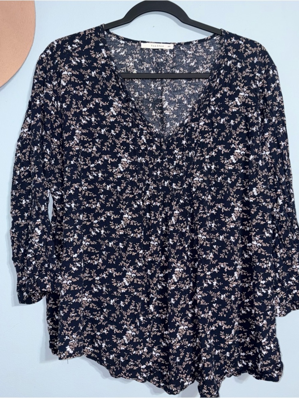 3X Fun2fun Navy Floral V-Neck Women’s peasant boho Blouse